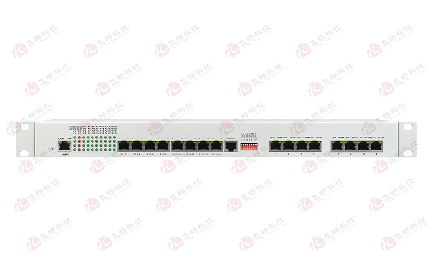 飛暢科技-32路電話+16E1+4FE+4GE+2路數(shù)據(jù)+SNMP+console（19英寸，物理隔離）電話光端機