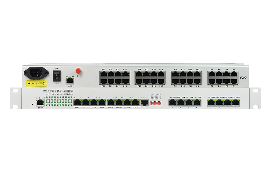 飛暢科技-32路電話(huà)+16E1+4FE+4GE+2路數(shù)據(jù)+SNMP+console（19英寸，物理隔離）電話(huà)光端機(jī)